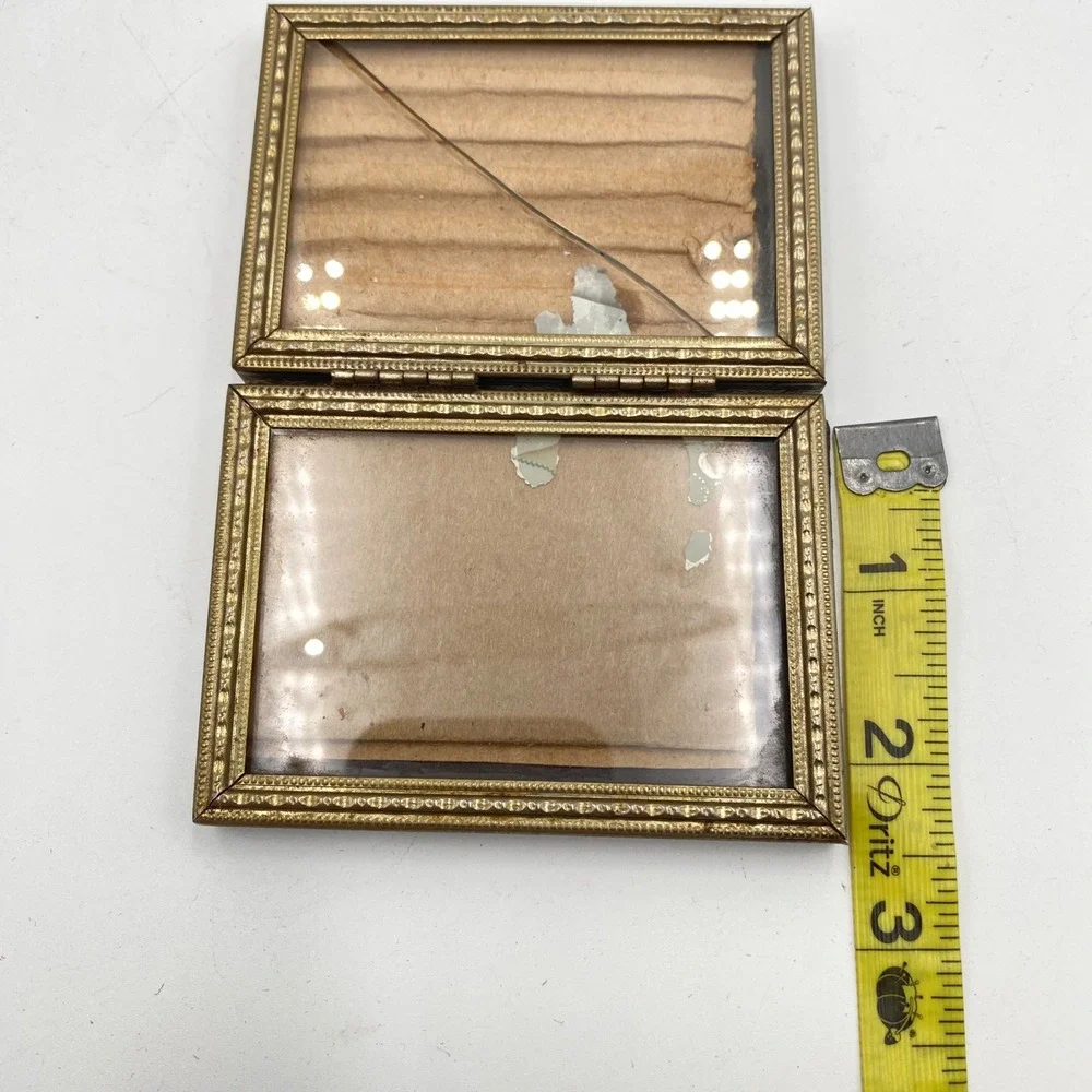 Vintage Gold Metal Picture Frame Set Embossed Diamond 3 Piece Lot Mid Century
